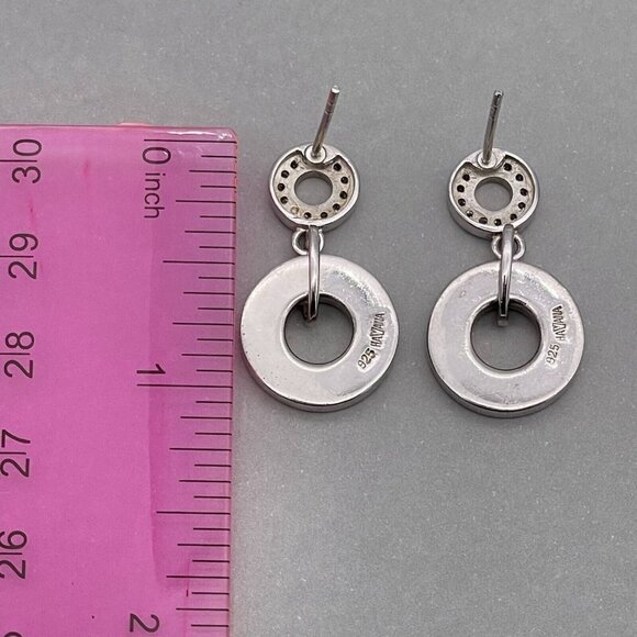 Havana 925 Sterling Silver Synthetic Opal Cubic Zirconia Dangle Hoop Earrings - Picture 7 of 8